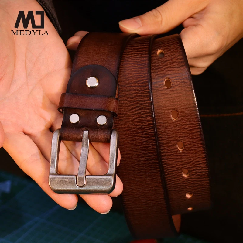 MEDYLA Men's Genuine Leather Belt Top grade Leather Casual Needle Buckle High quality Belt Made of 100% Cowhide