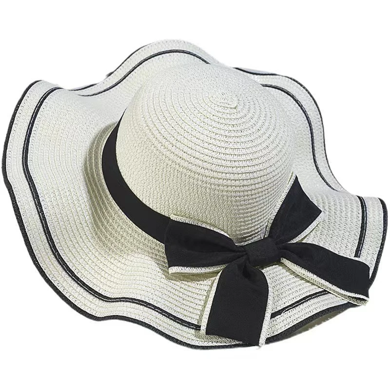 

Spring And Summer Woven Straw Hat Women's Versatile Beach Big Edge Bow Sun Shield Hat Noble Style Sun Shield Hat