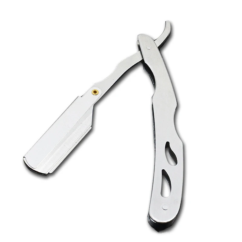 Профессиональная ручная серебряная бритва с прямыми краями из нержавеющей стали, острая парикмахерская бритва, складной триммер для бритья, резак для бороды