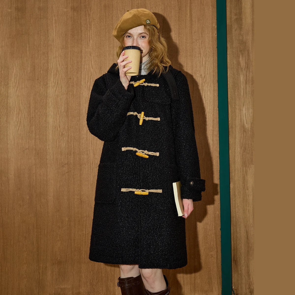 

Winter Women's Trench Coat Preppy Plaid Hooded Parka Blend Wool Jacket Tailored Mid-Length Silhouette Elegian Casual Outerwear