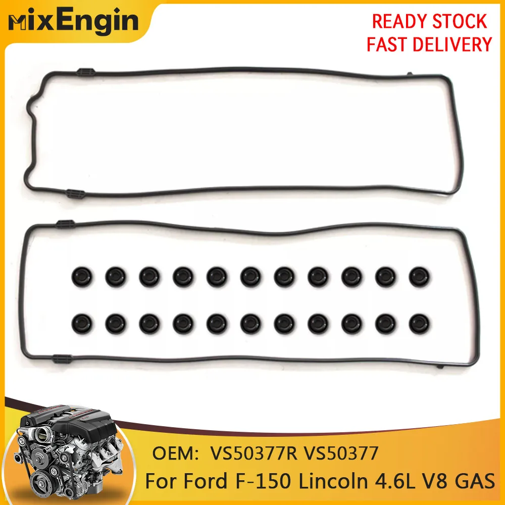 Engine Valve Cover Gasket Set Fit 4.6 L For Ford F-150 E-150 Mustang Lincoln Town Car Mercury Cougar 4.6L V8 GAS 91-02 VS50377R