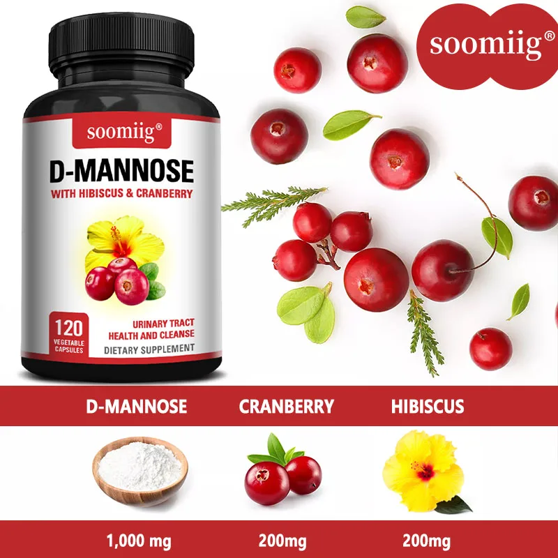 D-Mannose with Hibiscus & Cranbrry Supplement, Support Urinary Tract, Bladder Health and Reduce Urinary Tract Infections,Non-GMO