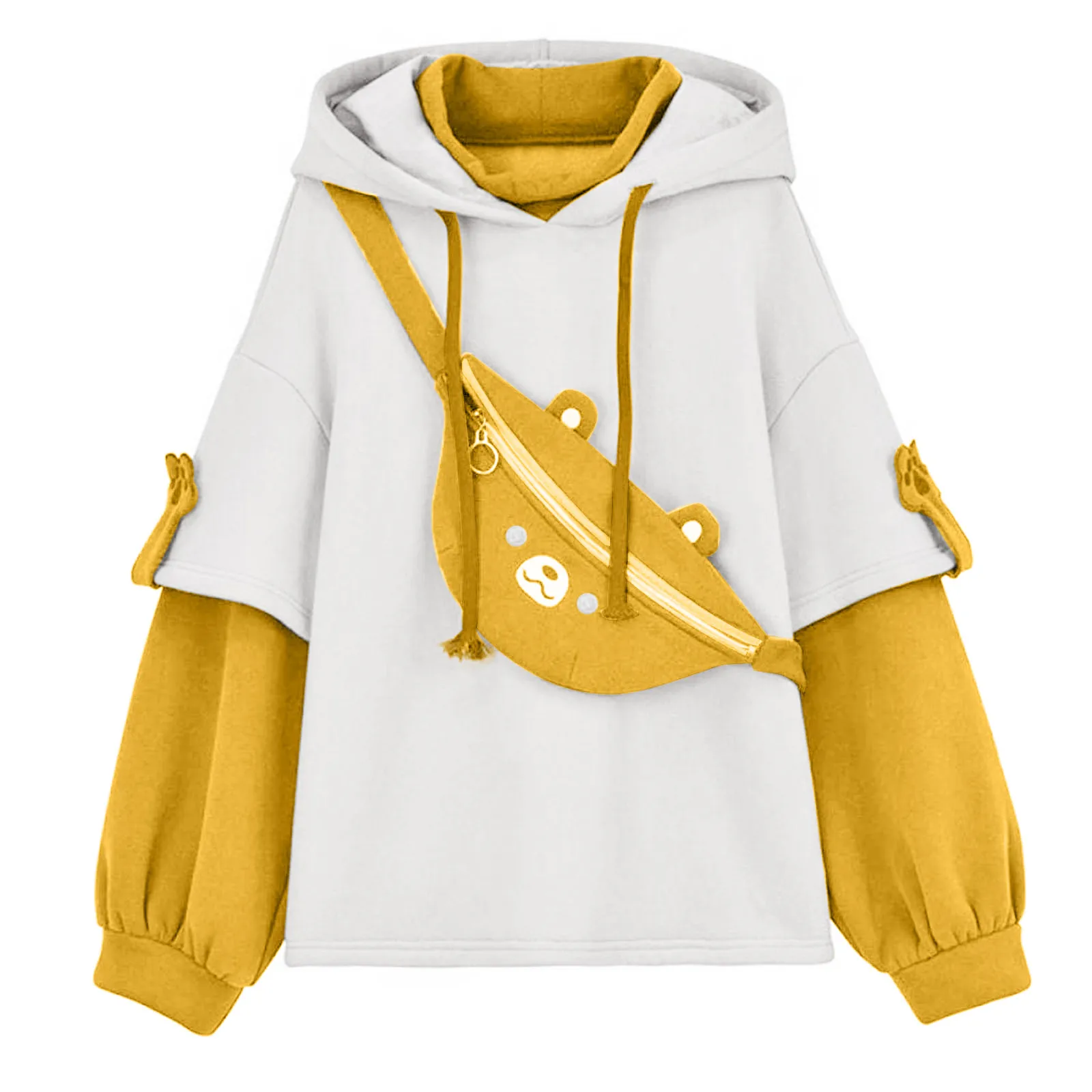 Kawaii Cute Oversize Hoodie With Bear Bag Womens Autumn Patchwork Sweatshirts Pullovers Japanese Streetwear Aesthetic Hoodies