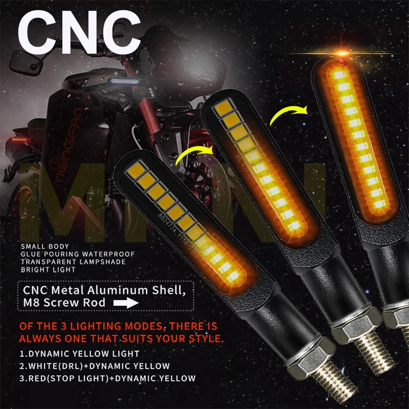 Clignotant LED CNC tout en métal pour moto, clignotants immunFlash, feu arrière de frein de course diurne, FlUNICEF, DRL, le plus récent