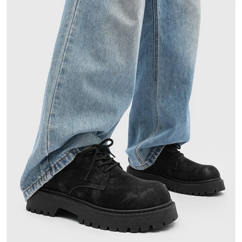 Retro Thick-soled Men's Height-increasing Derby Shoes for The Spring/Autumn of 2026，Fashionable Low-top Work Boots for Men，37-46
