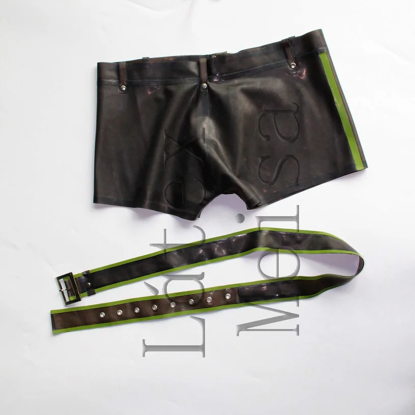 nature rubber latex boxer pants latex shorts with belt