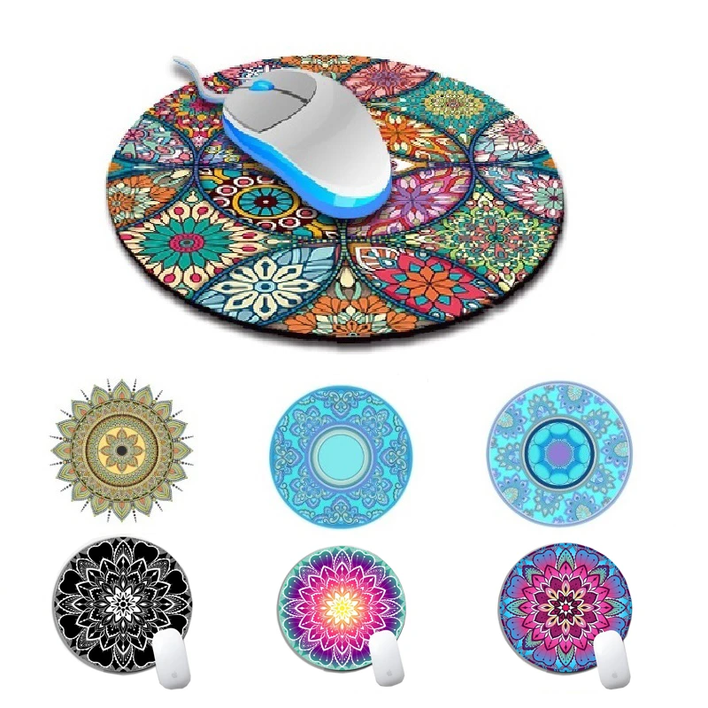 

Round Mousepad Mandala Religion Totem Ethnic Pattern Mice Mat Non-Slip Locked Edge Rubber Coaster PC Laptop שטיחי עכבר Muismat