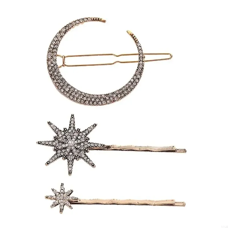 

3PCS Delicate Rhinestones Star Moon Hair Accessories Wedding Party Metal Clip