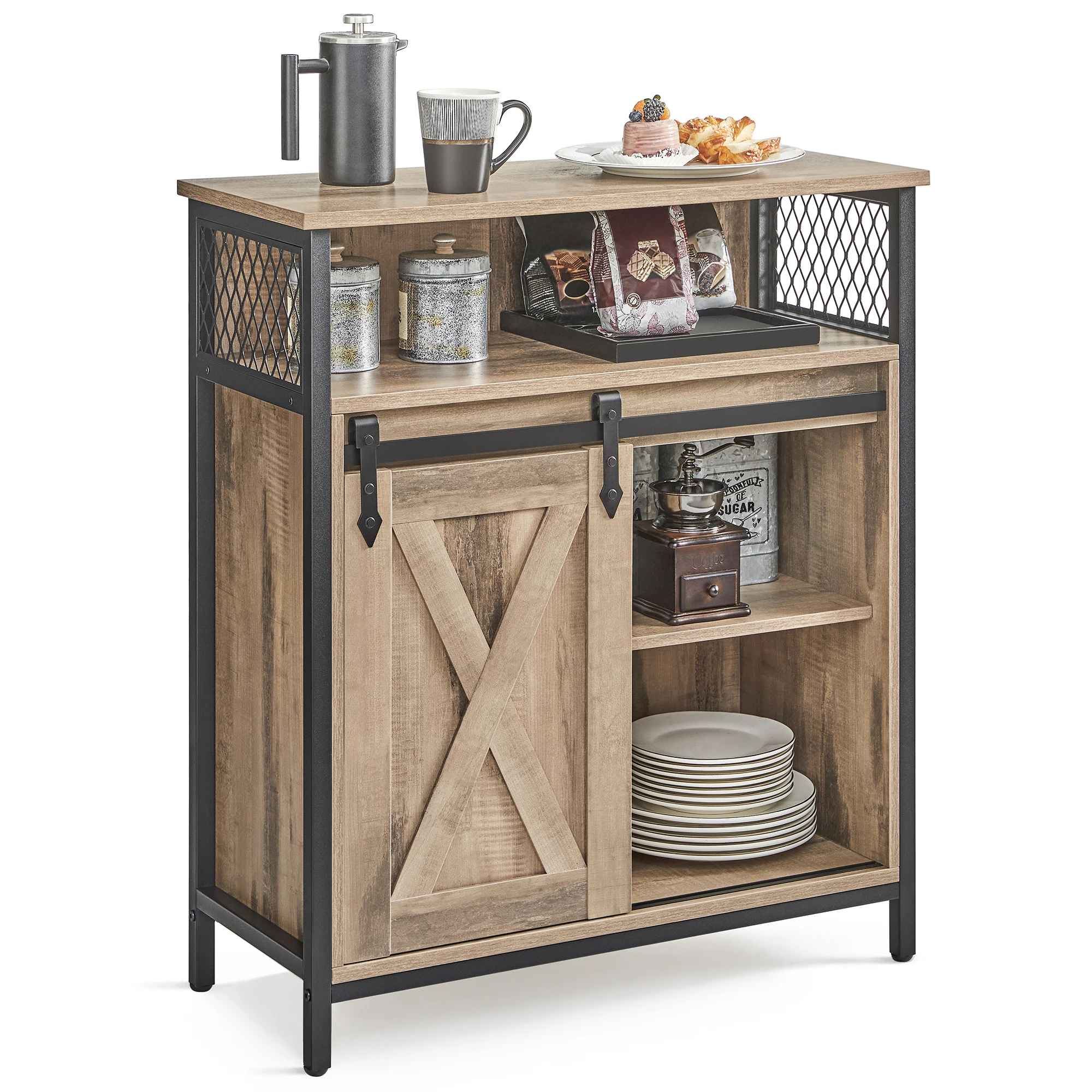 VASAGLE Buffet Cabinet, Sideboard with Open Compartment, Sliding Barn Door, 11.8