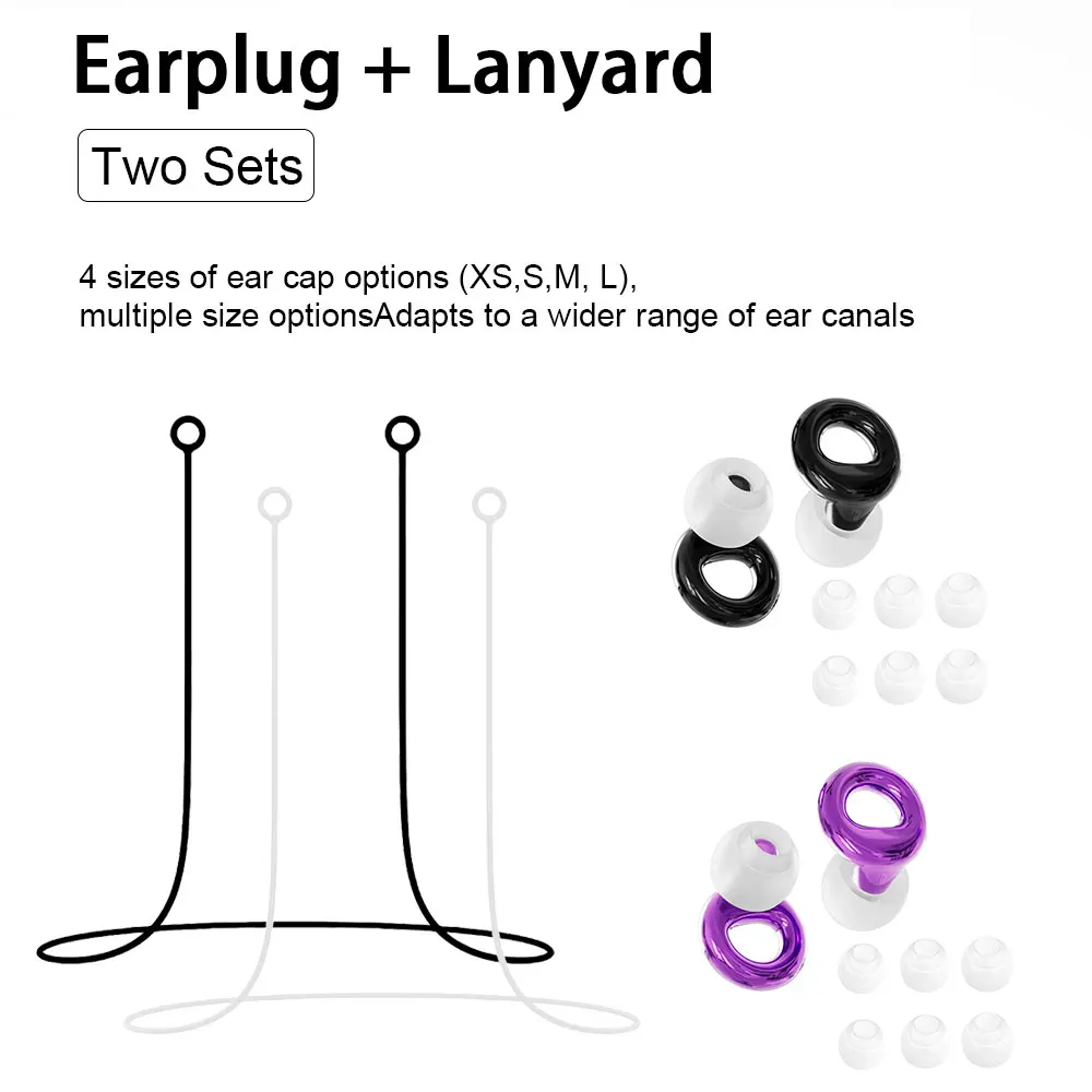 2 Pairs Noise-Reducing Ear Plugs with Silicone Anti-Lost Cords Travel Earplug Set for Noise Isolation And Travel Safety