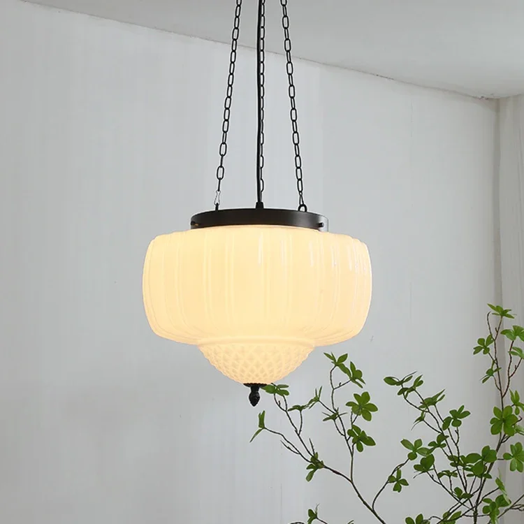 

Vintage Nordic Glass LED Chandelier Striped Carved Lamp Bedroom Living Room Home Decoration Modern Creative Decor Pendant Lamp