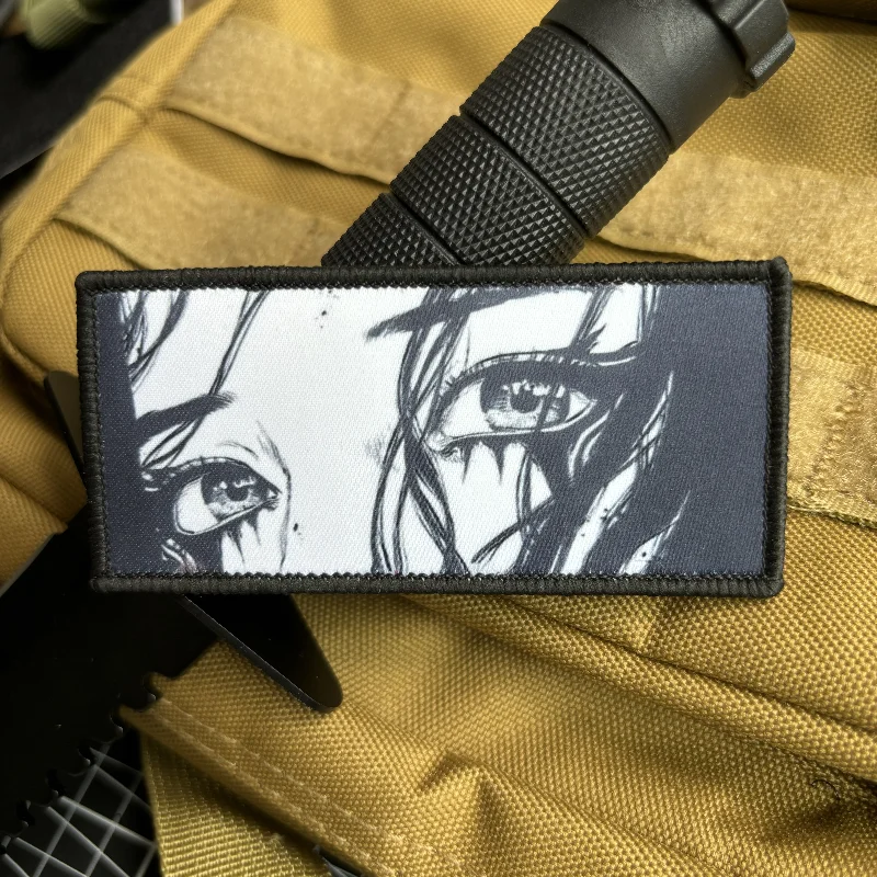 Anime Sad Girl Eyes Morale Badge Hook & Loop Cartoon Printing Sketch Painting Character Patch Tactical Military Backpack Sticker