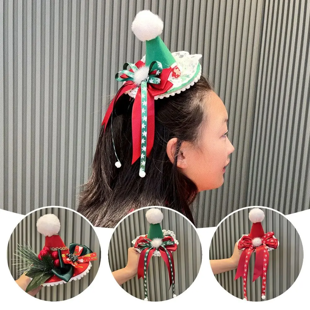 Simpatico cappello di Natale fatto a mano con clip rosso verde Lolita forcina Bowknot Cosplay copricapo accessori donna ragazza