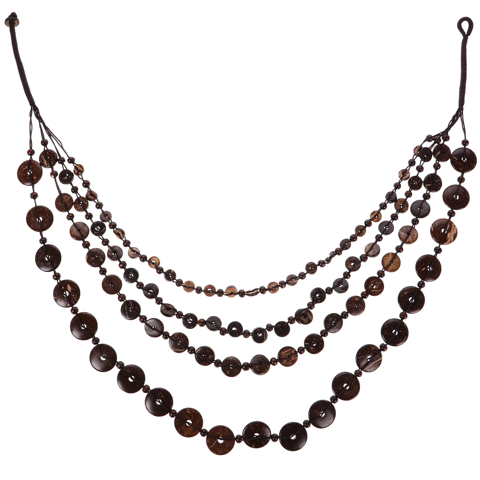 

Coconut Shell Wood Bead Necklace Women Handmade Brown Beaded Statement Long Multi Layer Necklace Jewelry