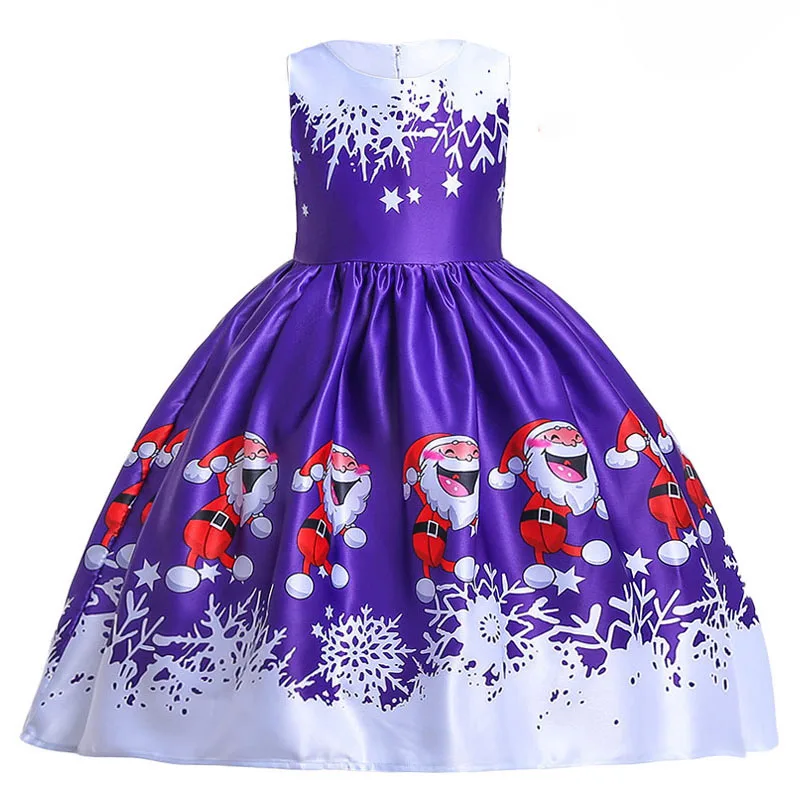 Fancy Santa Claus Dress for Girls Christmas Costumes Elegant Snowflake Xmas Printed Party Girl Dresses Birthday Carnival Vestido