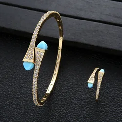 HIBRIDE Trendy Saudi Arabia Bangle Ring Set for Women Bridal Wedding Engagement Jewelry Sets brincos para as mulheres N-971