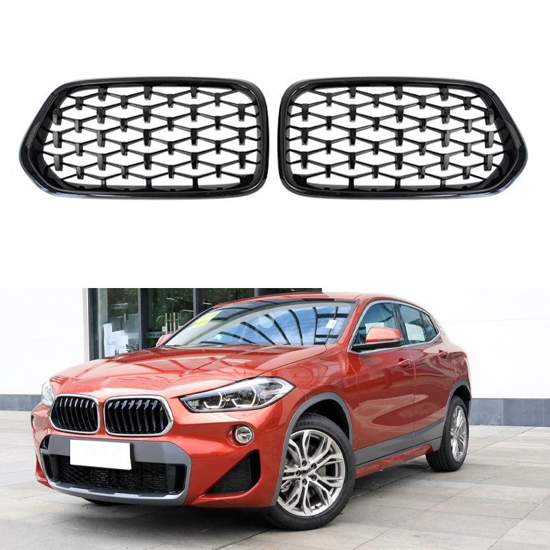 

Diamond Car Front Bumper Kidney Grille Racing Grill Grilles Grills Trim For BMW X2 F39 2018-2022 ABS Gloss Black New Accessories