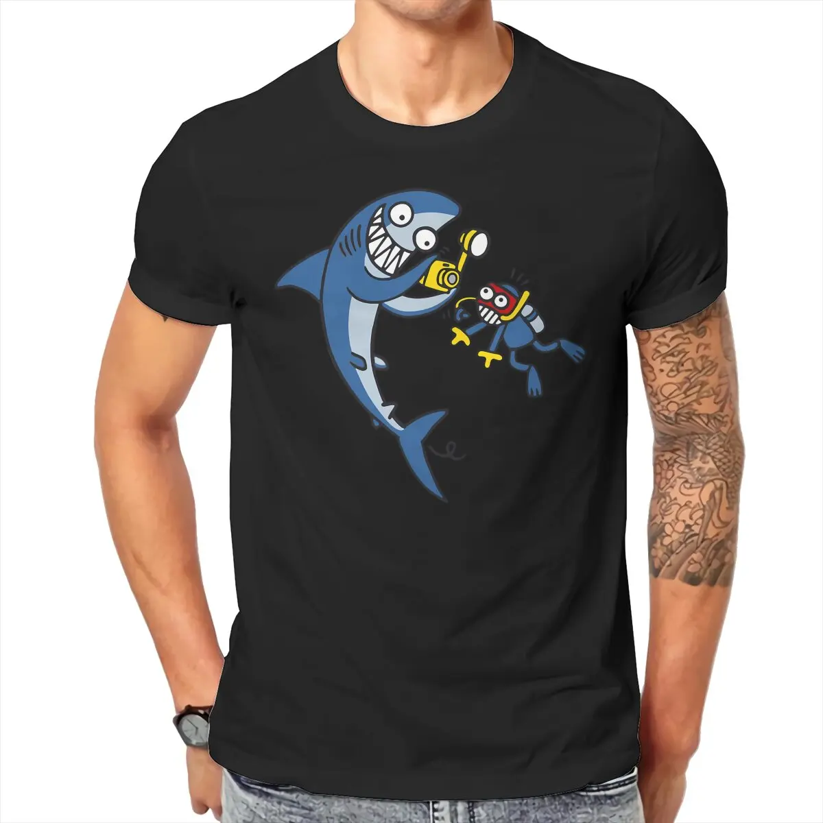 Smile O Neck TShirt Shark Scuba Diving Pure Cotton Original T Shirt Men Tops New Design Hot Sale