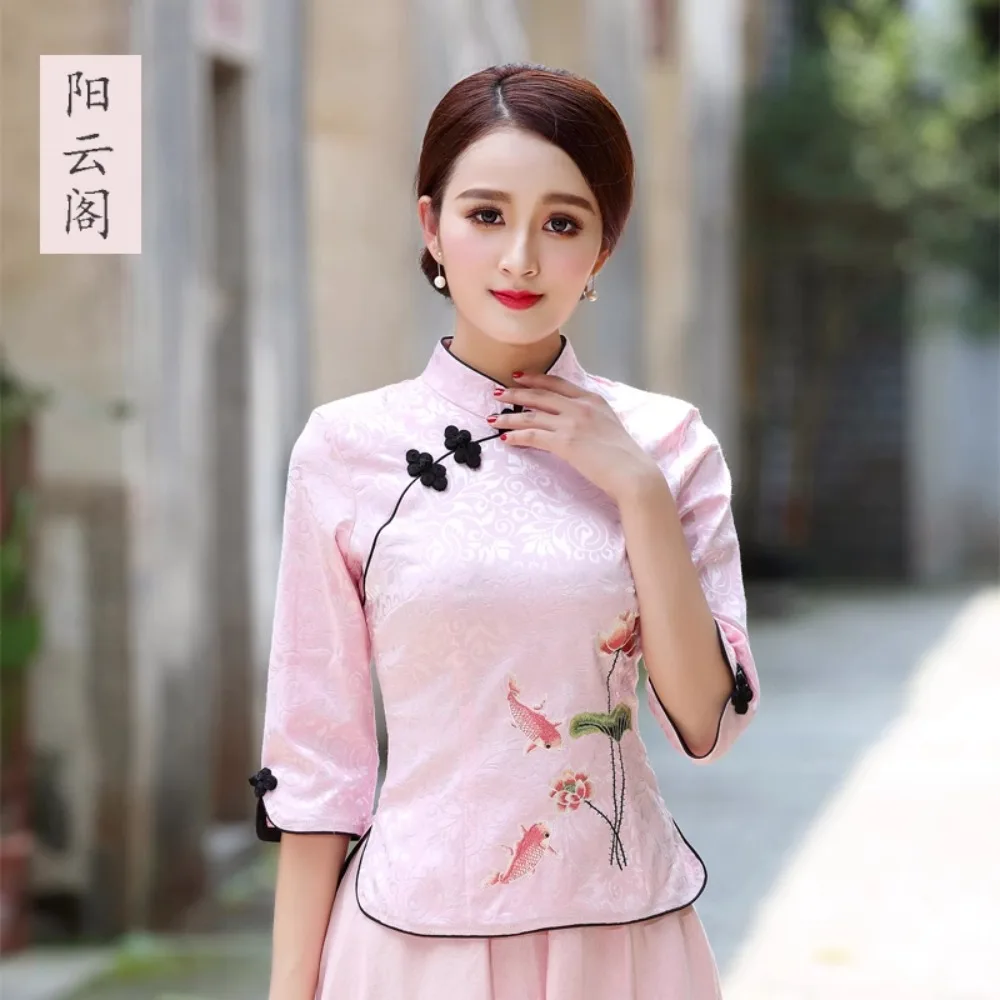 

Hanfu Chinese Shirt for Women Clothing Traditional Chinese Style Vintage Clothes Summer Cheongsam Top Qipao Ethnic Style