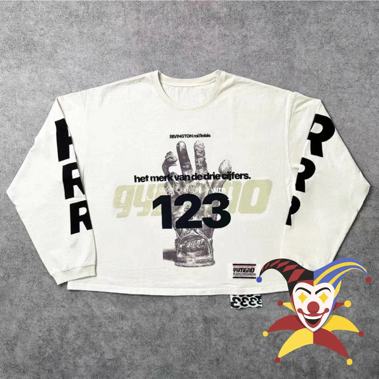 Washed RRR-123 Palm Graffiti Printing Long Sleeves T-shirt Men Women RRR 123 Tops Tee T Shirt