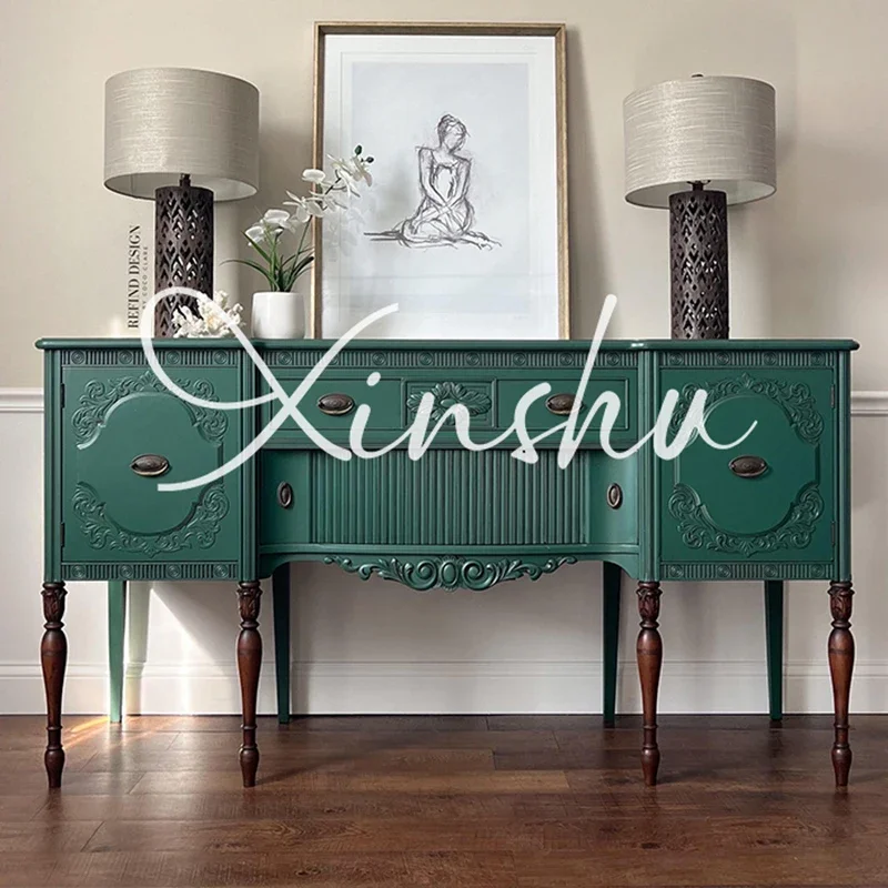 

C French Contrasting Solid Wood Porch Cabinet, Living Room Engraved Decorative Cabinet, American Entrance Porch Partition Cabine