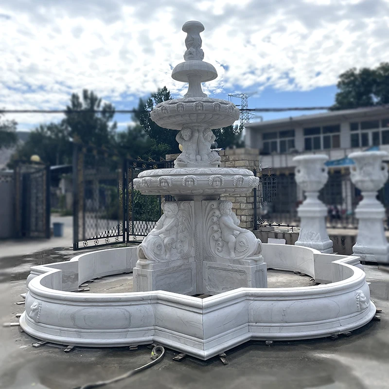 European-style Outdoor Landscape Fountain with Marble Carving Garden  Sculpture Deposit Only