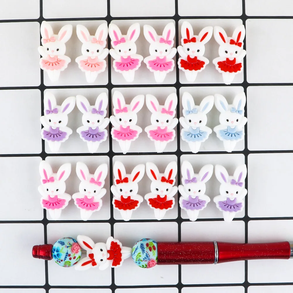 Sunrony 5/10Pcs New Easter Rabbits Silicone Focal Beads For Jewelry Making DIY Decoration KeyChain Necklace Bracelet Accessories