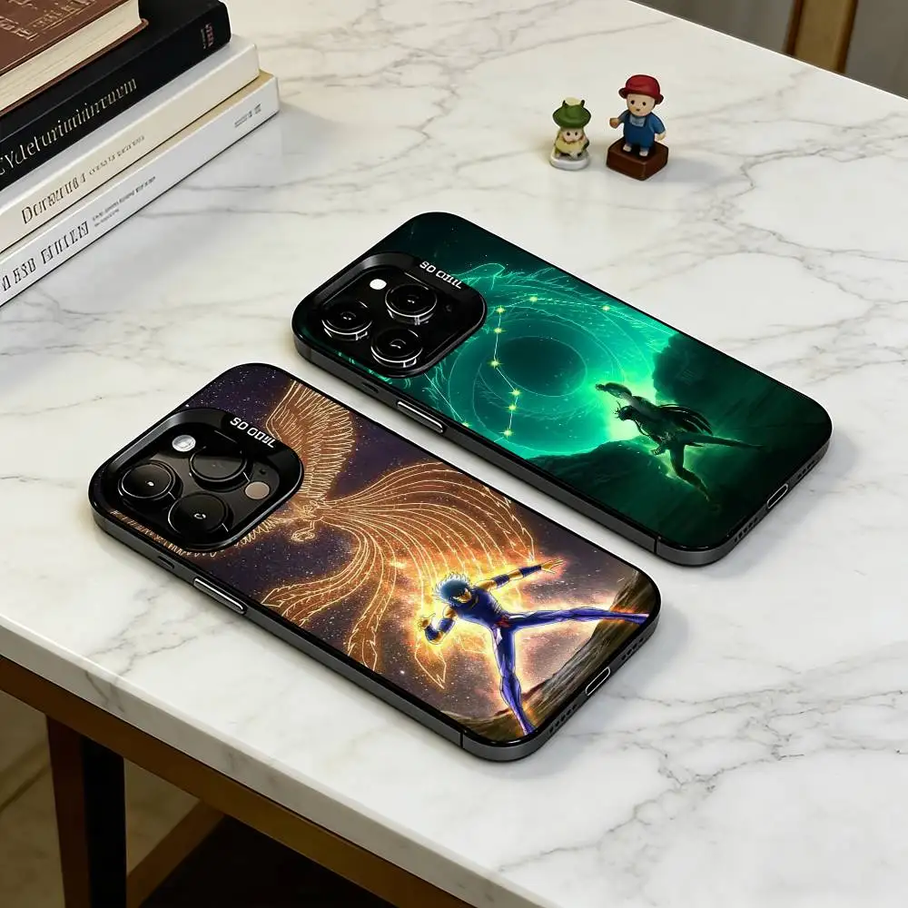 

S-Saint Seiya Vintage Anime Phone Case For iPhone 17,16,15,14,13,12,11 Plus,Pro Max,XS,Colored Silver Plated Inside Cover