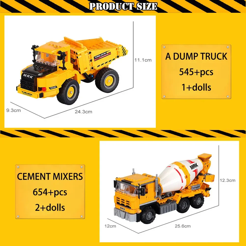 Engineering Trucks Building Blocks Vehicles Excavator Bulldozer Crane Car Bricks City Construction Boys Toys for Childrens Gifts