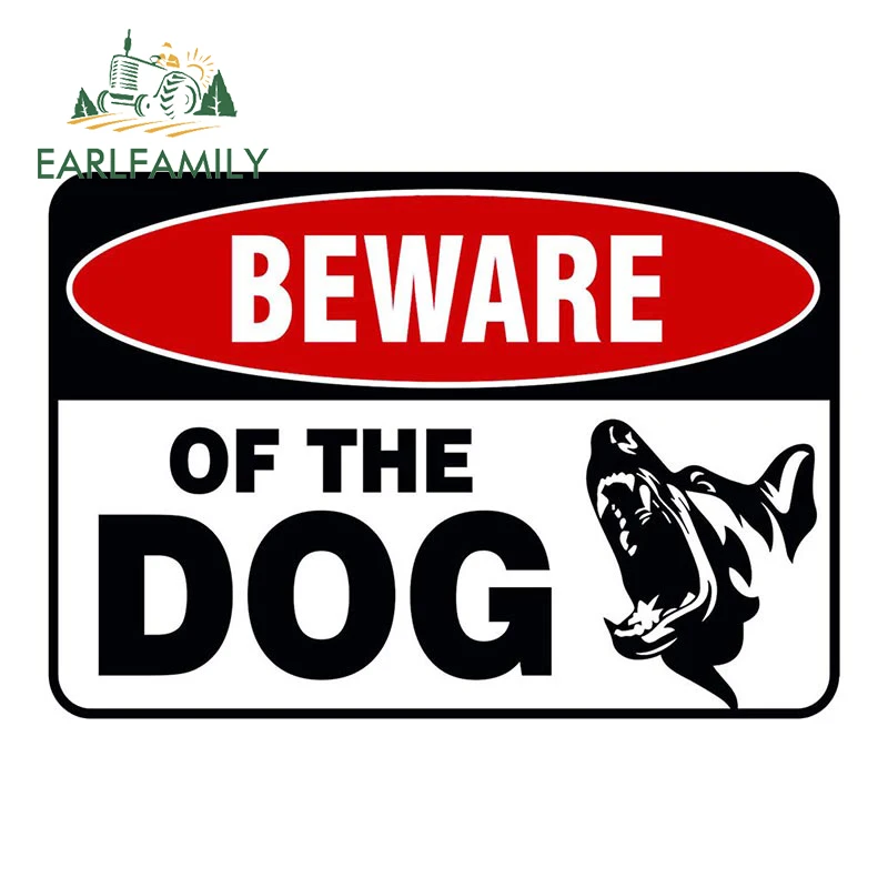 EARLFAMILY WARNING Beware of Dog Security Sign Attack Animal Pet Fence Yard Waterproof DIY Decal Custom Car Stickers