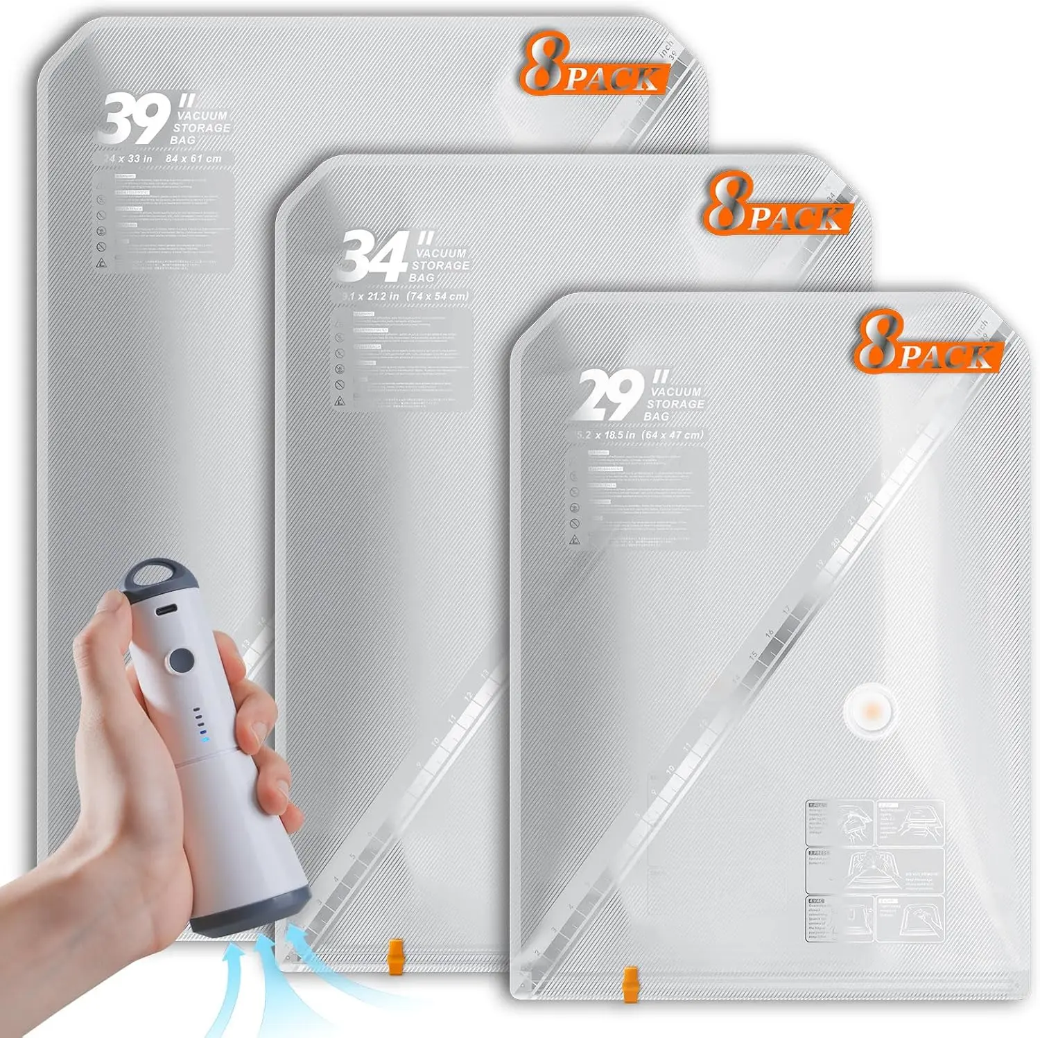 

Набор из 24 вакуумных пакетов с беспроводным насосом для хранения одежды и постельного белья, компрессионные пакеты для экономии места