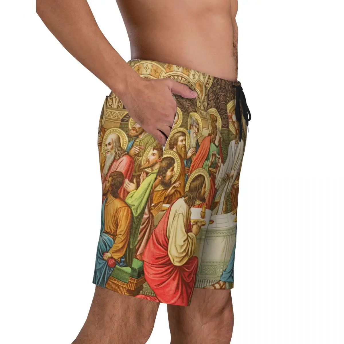 Custom Ethiopian Christian Christ Jesus Last Supper Swim Trunks Mens Quick Dry Board Shorts Swimwear Suits Boardshorts