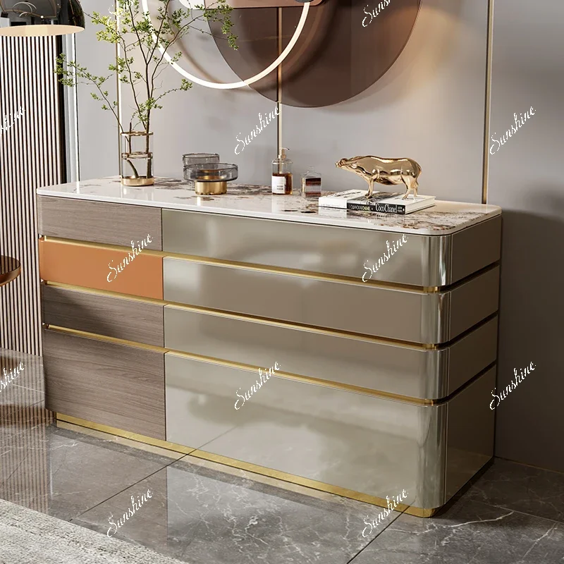 

Italian light luxury chest of drawers modern simple bedroom bed end color block lacquered bedside table