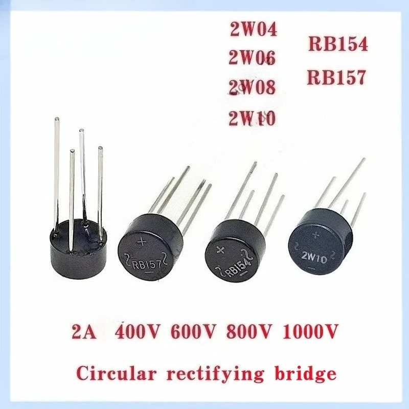 100PCS/Lot Original brand new  Bridge Pile Circle   2W04 2W06 2W08 2W10 RB154 RB157  2W10 2A  DIP-4 Rectifier