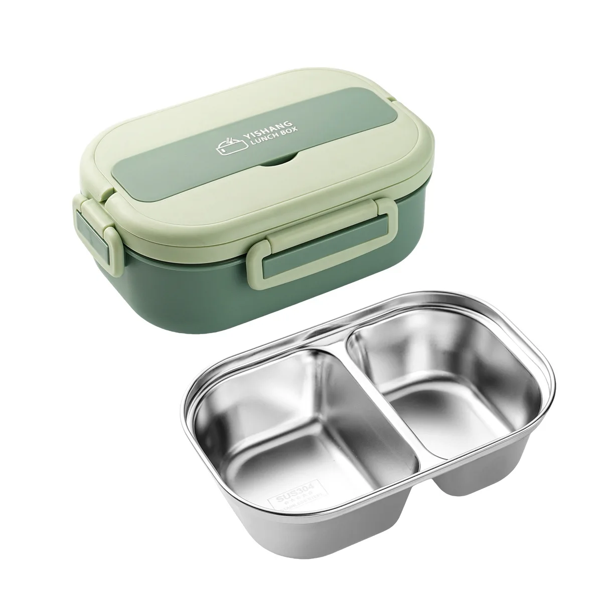 

304 Stainless Steel Lunch Box With Spoons＆Chopstick, Portable Insulated Lunch Box For Student Office Workers Divided Bento Box