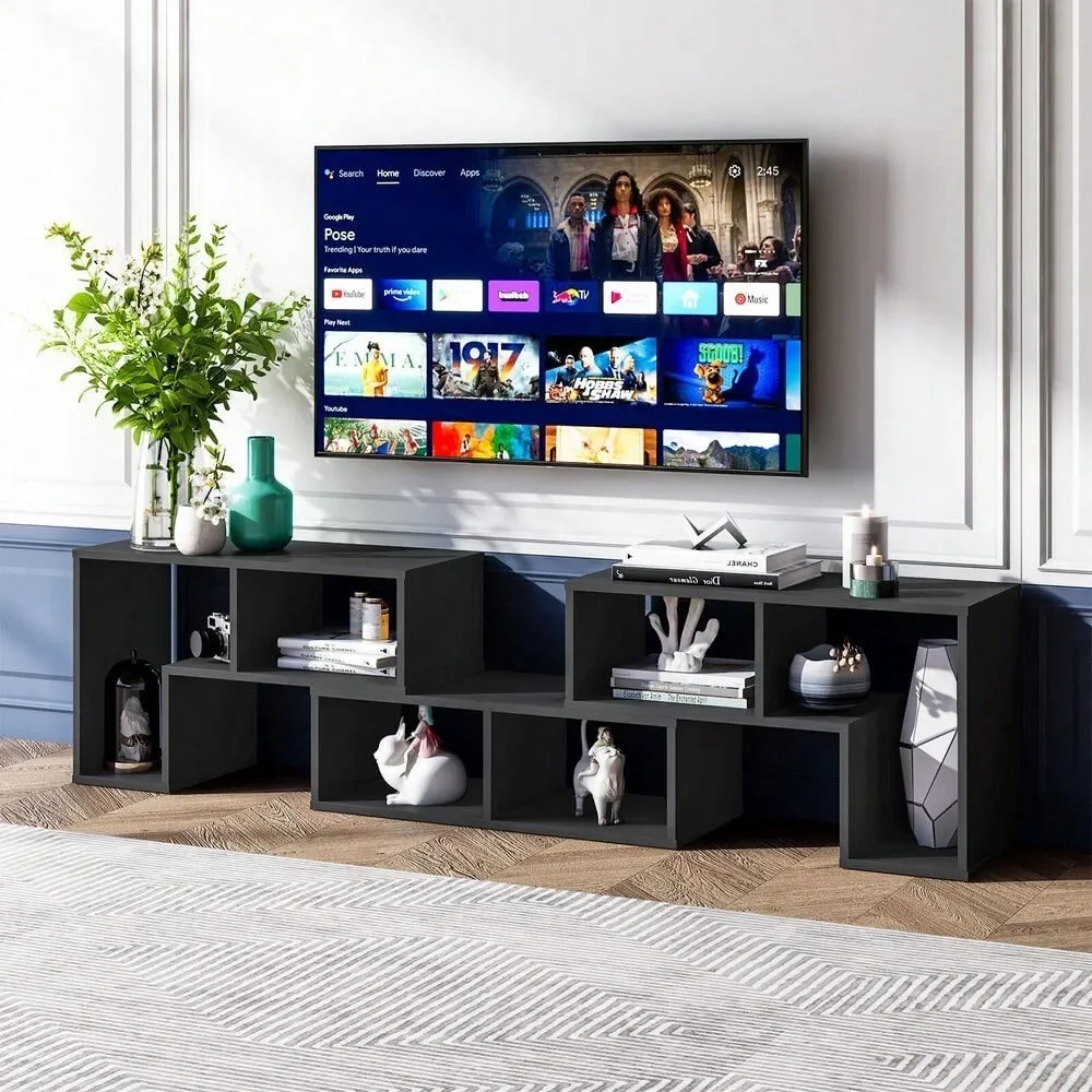 

3 Pieces TV Console Stand Modern Entertainment Center Storage Bookcase Black