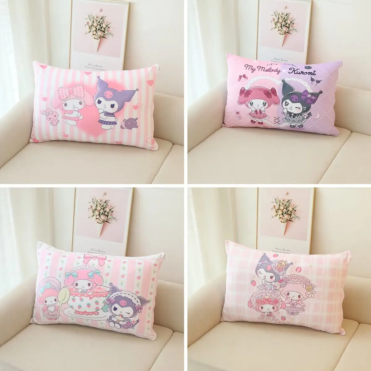 Lovely Double Sided Printed Pillowcase Kuromi My Melody Kawaii Pillow Cover Japanese Style Pillow Home Decor Sofa Bed Xmas Gifts