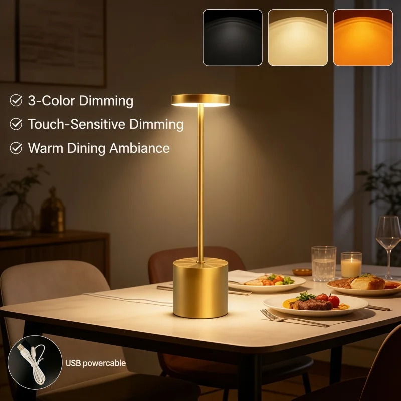 LED Table Lamp Hotel Wireless Rechargeable Desk Lamp Touch Switch Table Lamp Metal Retrolight for Bedroom Living Room Restaurant