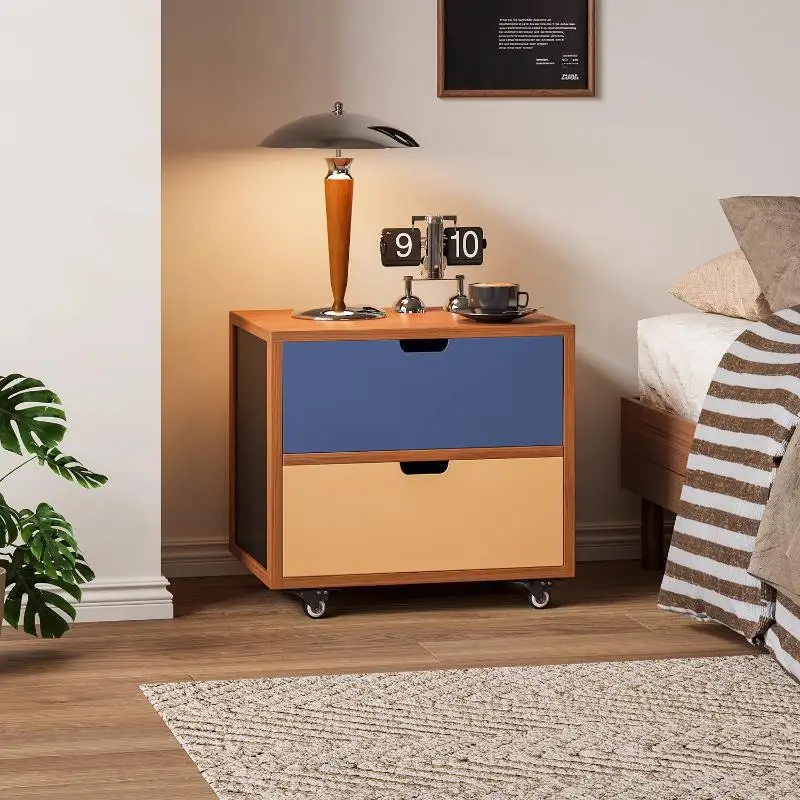 Modern vintage vintage color block rollers movable bedside table storage cabinet small sideboard
