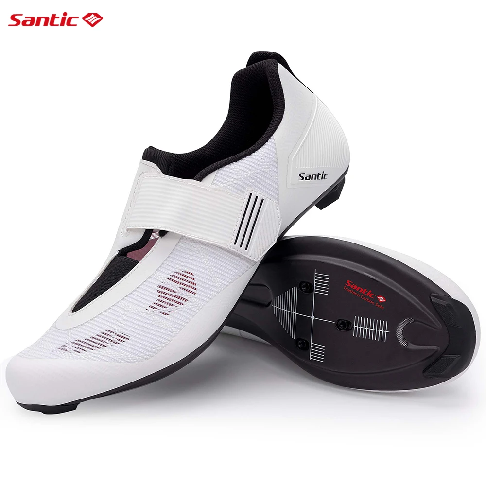 Santic Triathlon Cycling Shoes Unisex Hardness12 Carbon Fiber Outsole Bicycle Lock Shoes Quick-wear Road Riding Biking Sneaker