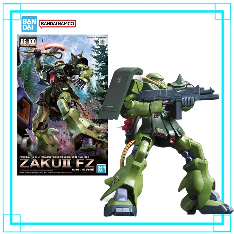 Оригинальный набор для сборки модели Gundam RE 1/100 MS-06FZ ZAKU II FZ от Bandai, фигурка из аниме, коллекционные игрушки, подарки для мальчиков на Рождество.