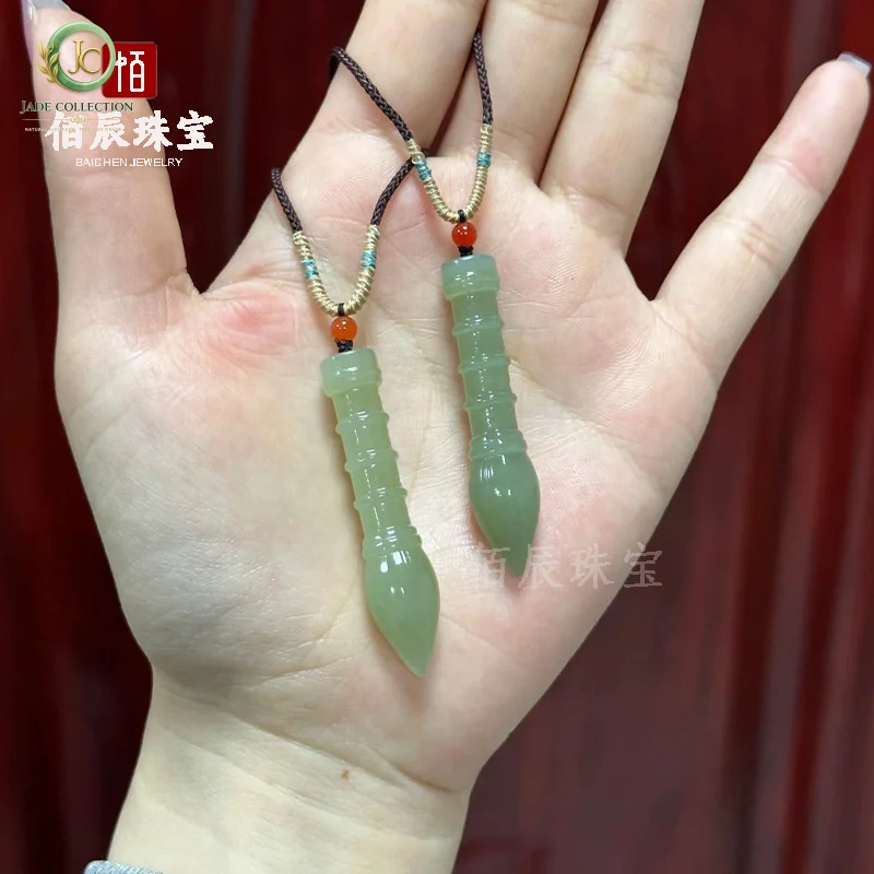 Natural Xinjiang Hotan Jade Wenchang Pen Jade Pendant, Jade Writing Brush Ornament, Symbolizing a Bright Future and Steady Progr