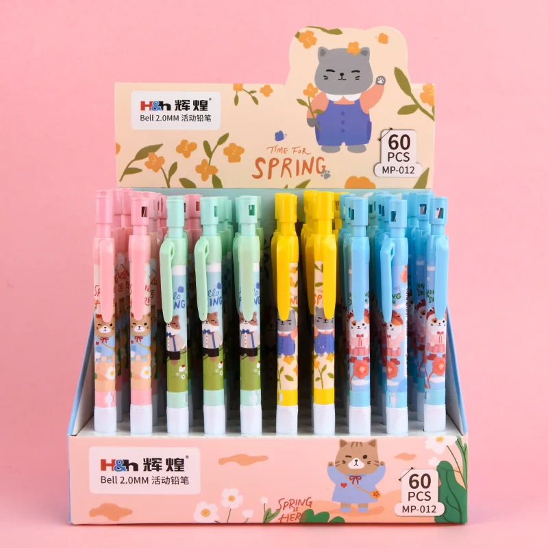 60pcs/lot Kawaii Cat Mechanical Pencil Cute 2.0MM Drawing Writing Automatic Pen School Office Supplies