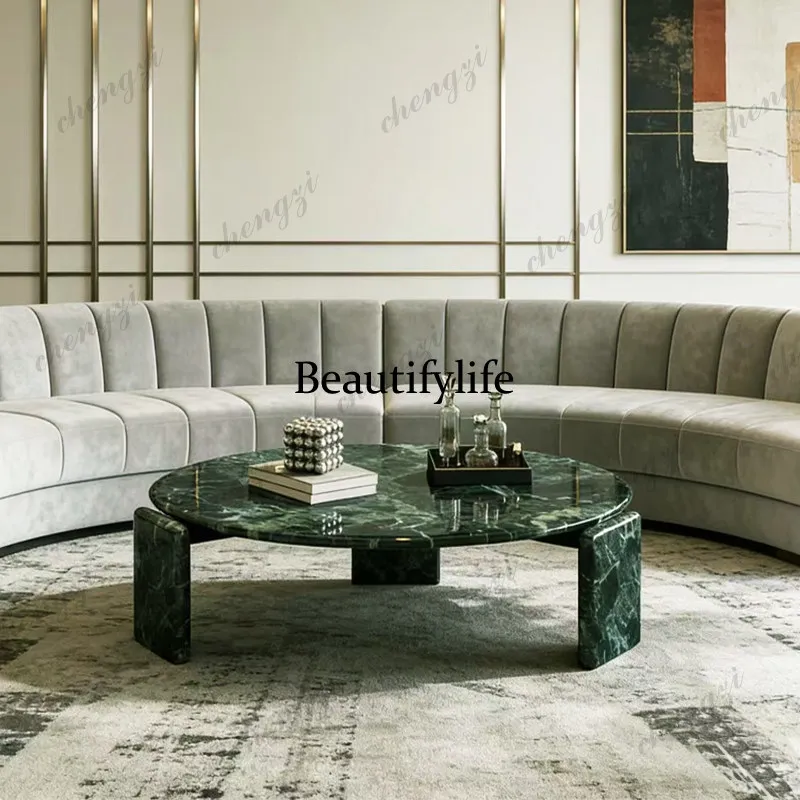 Natural luxury stone Prada green tea table marble round high-end villa luxury coffee table