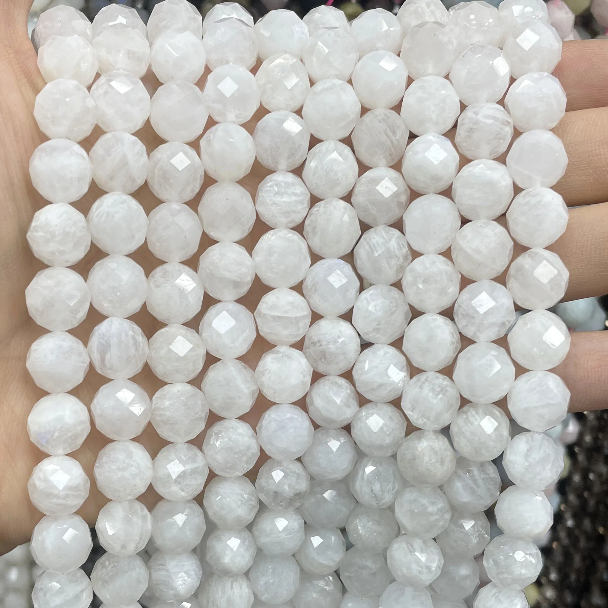 6 8 10MM Natural Stone Faceted Moonstone Gem Loose Spacer Beads For Jewelry Making DIY Fashion Bracelet Necklace 7.5 inches