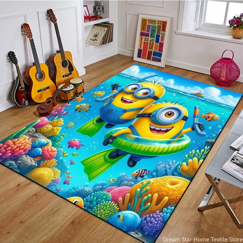 Kawaii Anime Minions Cartoon Carpets for Living Room Bedroom Home Decor,Kids Game Non-slip Decoration for Sofa Doormat Area Rug