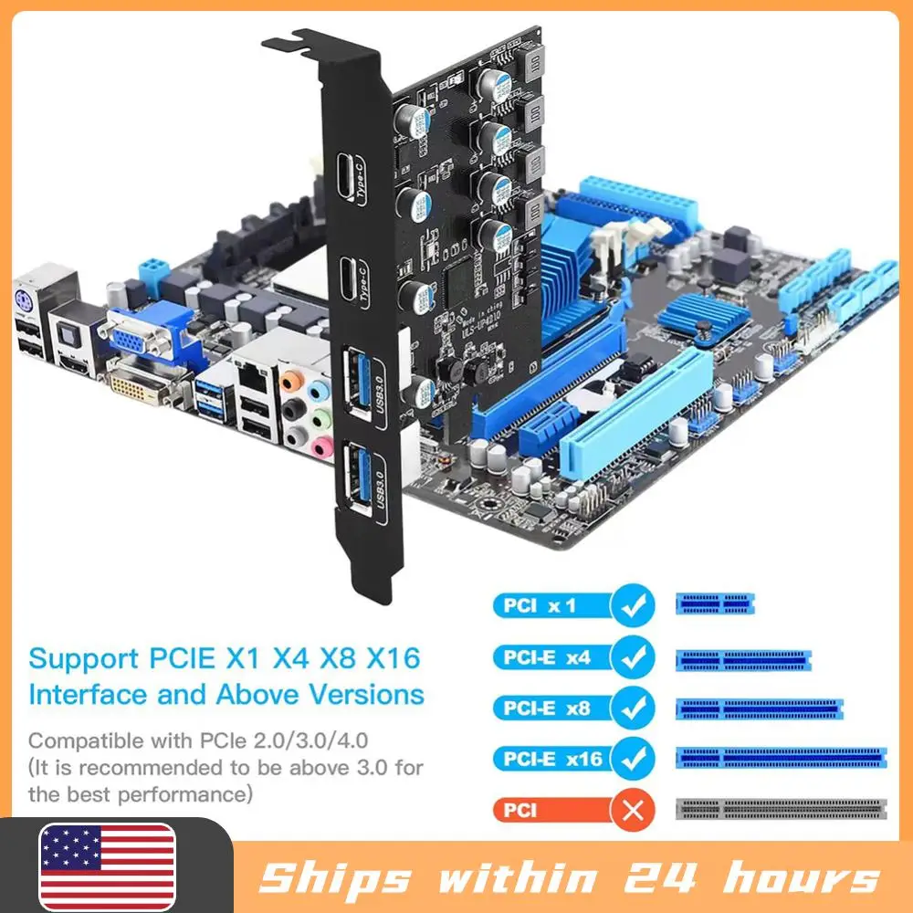 

Карта расширения PCIE с 2 портами USB A и 2 портами USB C/USB3.2 GEN1 для Windows7/8/10/11/MacOS/Linux