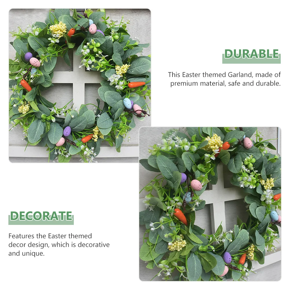 

Easter Wreath Artificial Leaf Eggs Garland Realistic Ornament Front Door Hanging Wall Decoration Easter Garland Decor