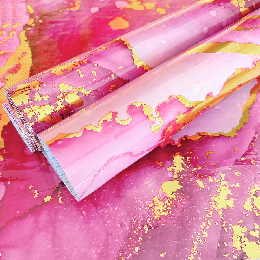 Pink Luxury Gold Marble Self Adhesive Sticker Waterproof Oil Resistant Kitchen Countertop Film for Furniture Cabinet Table