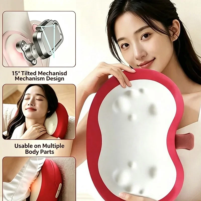 Apple Wireless Massage Pillow - Portable Multi-Function Neck Back Waist Massager with Heat Kneading for Relaxation And Pain Reli